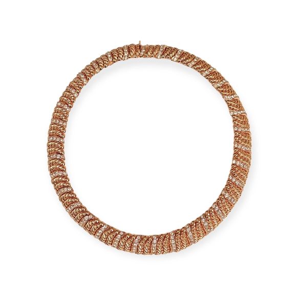 Vintage CINER 18K Gold and Pave Crystal Choker Necklace - Picture 1 of 8